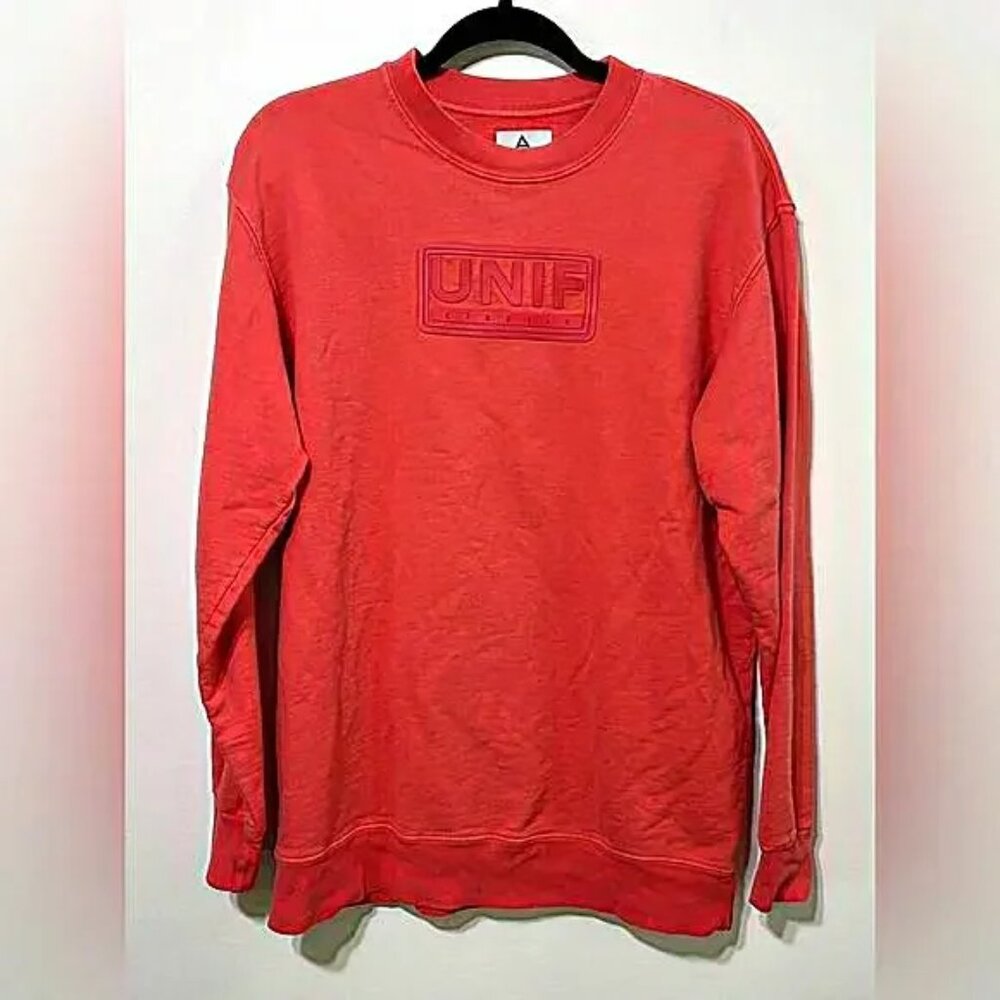 UNIF Classic 3D Rubber Logo Spellout Sweatshirt Red Orange Unisex Fit Size Small